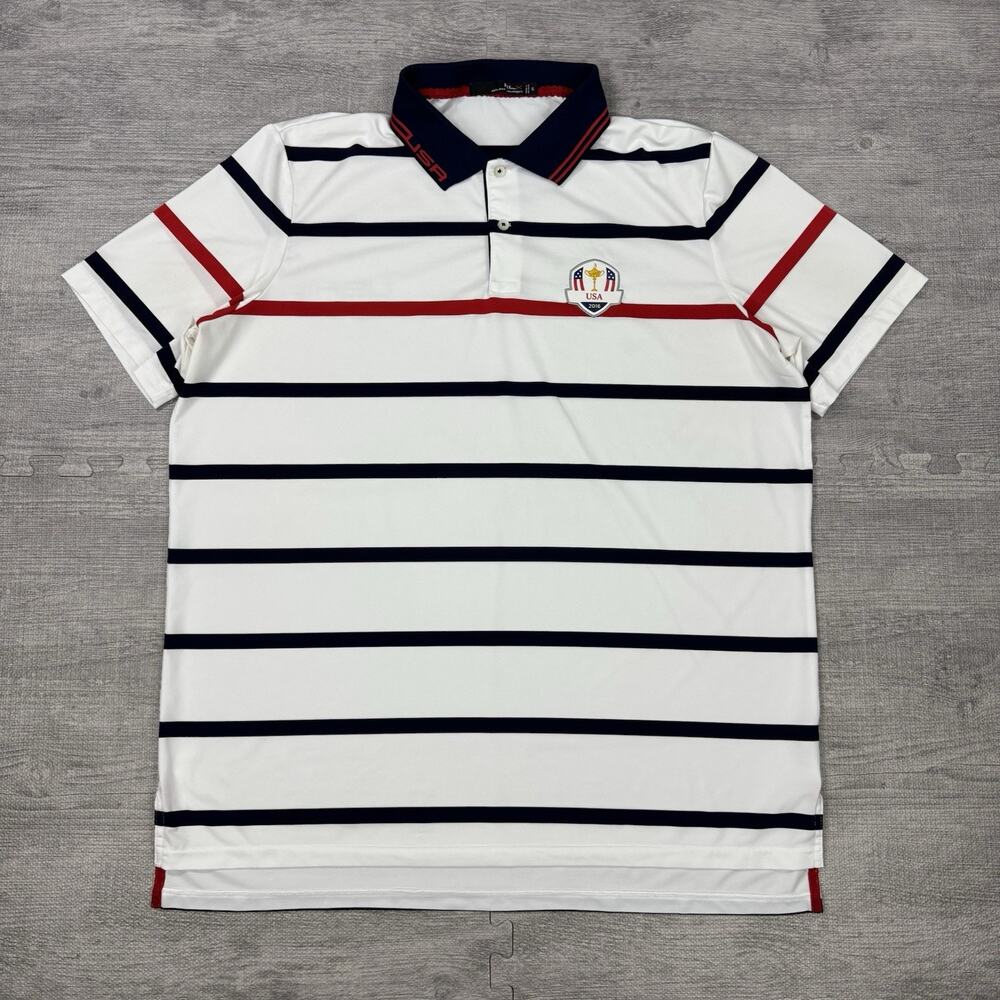 USA Ryder Cup Shirt Mens XL Red Blue White Striped Golf Polo RLX Ralph Lauren